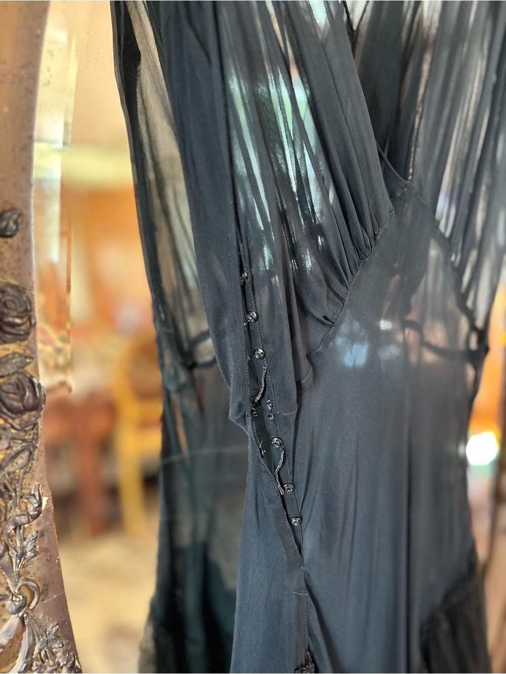 1930s Rare Vintage Black Sheer Silk Lace Dress Bolero Set - Picture 9 of 16
